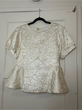 NWT Lisa Says Gah Ivory Crushed Texture Peplum Top